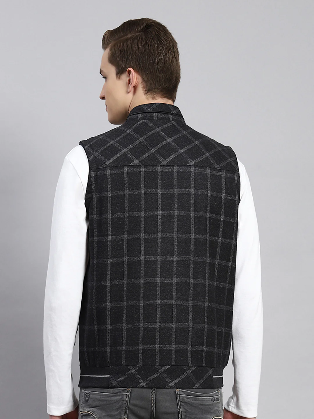 Men Grey Check Coat - Image 6