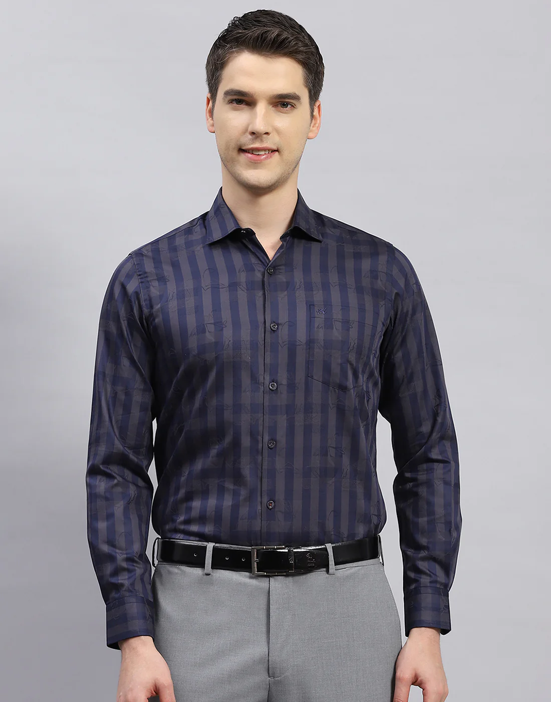 Men Grey Check Collar Full Sleeve Shirt - Image 3