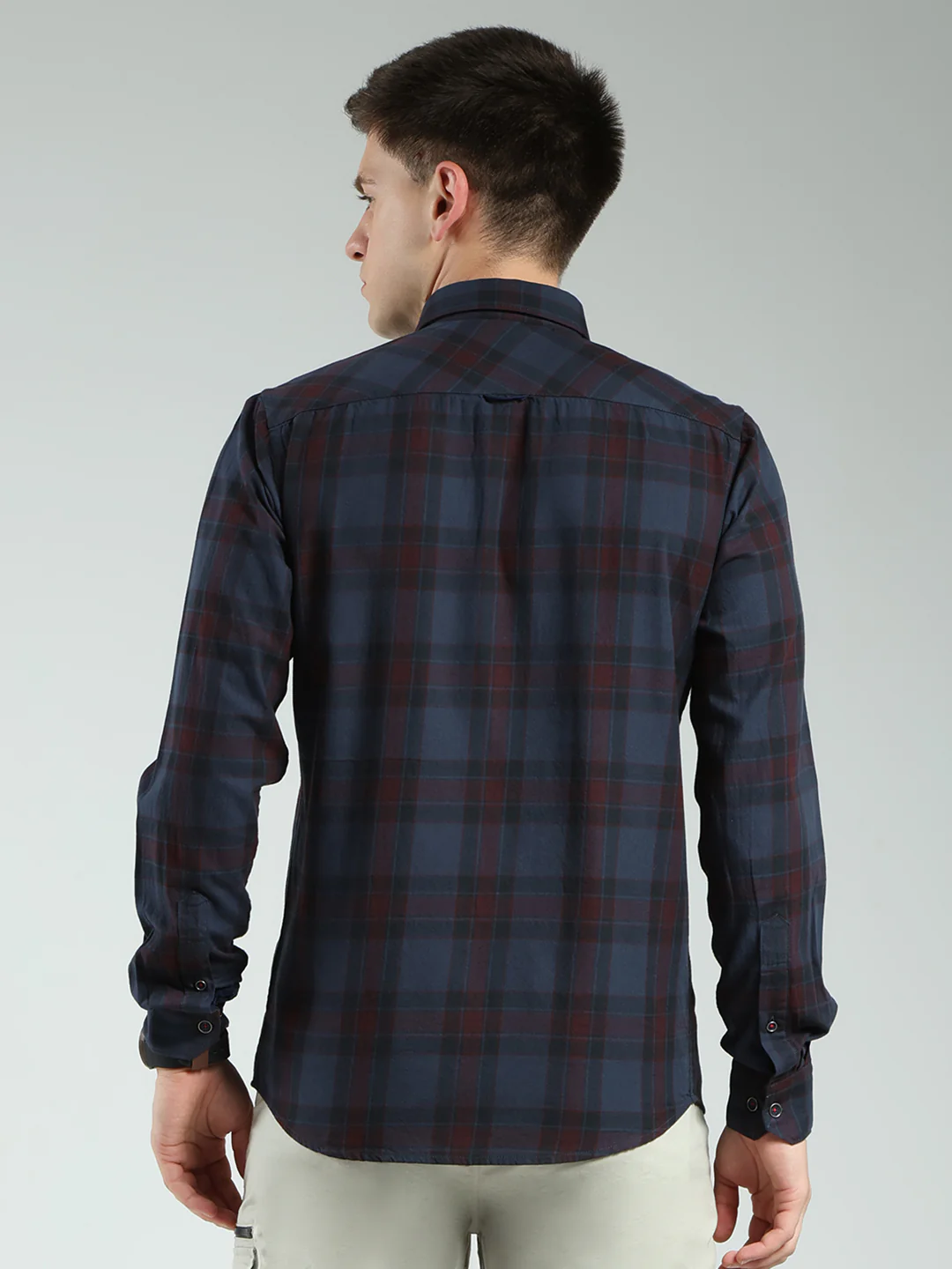 Men Grey Check Collar Full Sleeve Shirt - Image 5