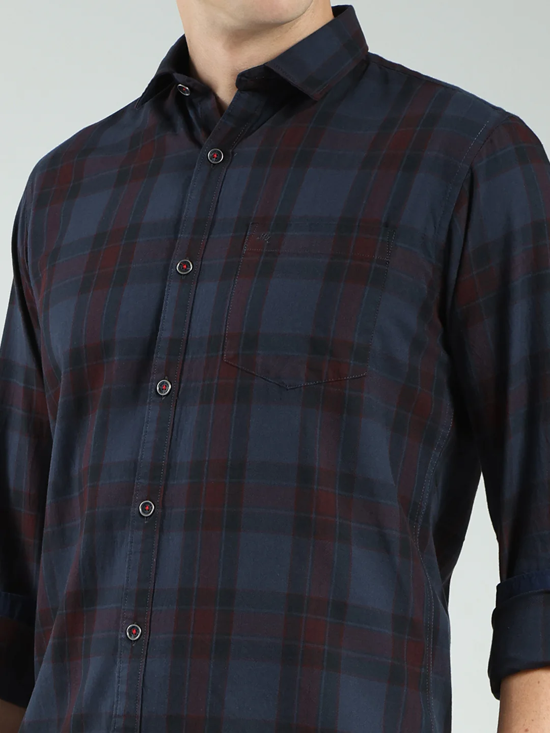 Men Grey Check Collar Full Sleeve Shirt - Image 6