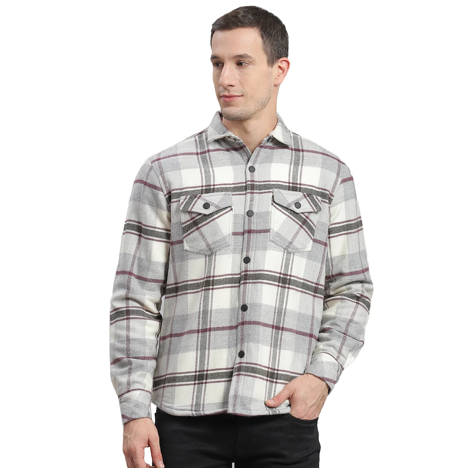 Men Grey Check Collar Sleeveless Shirt - Image 5