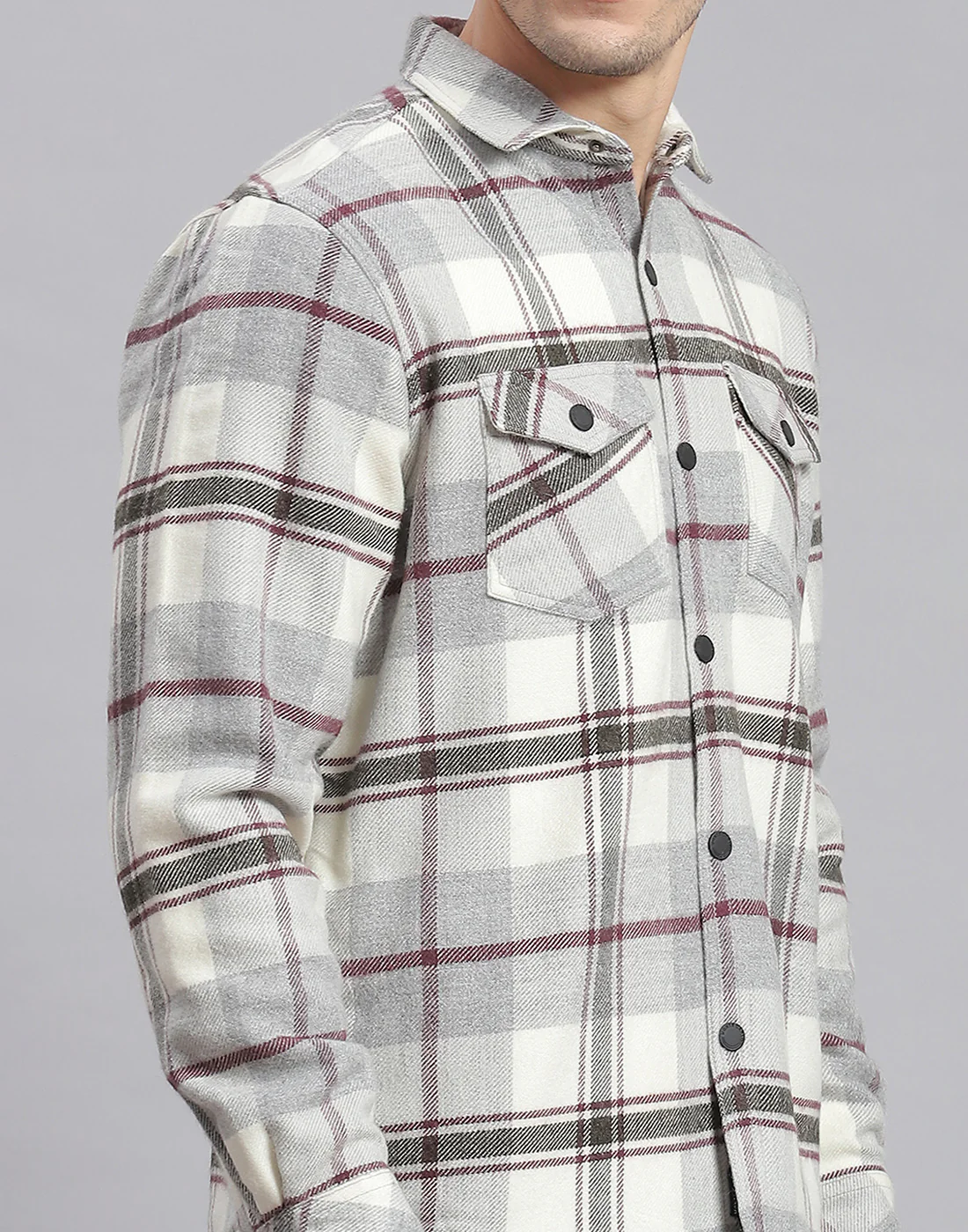 Men Grey Check Collar Sleeveless Shirt - Image 7