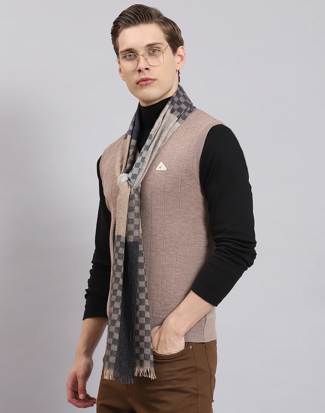 Men Grey Check Muffler - Image 4