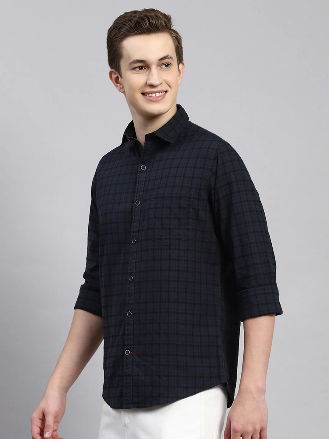 Men Grey Check Shirt - Image 4