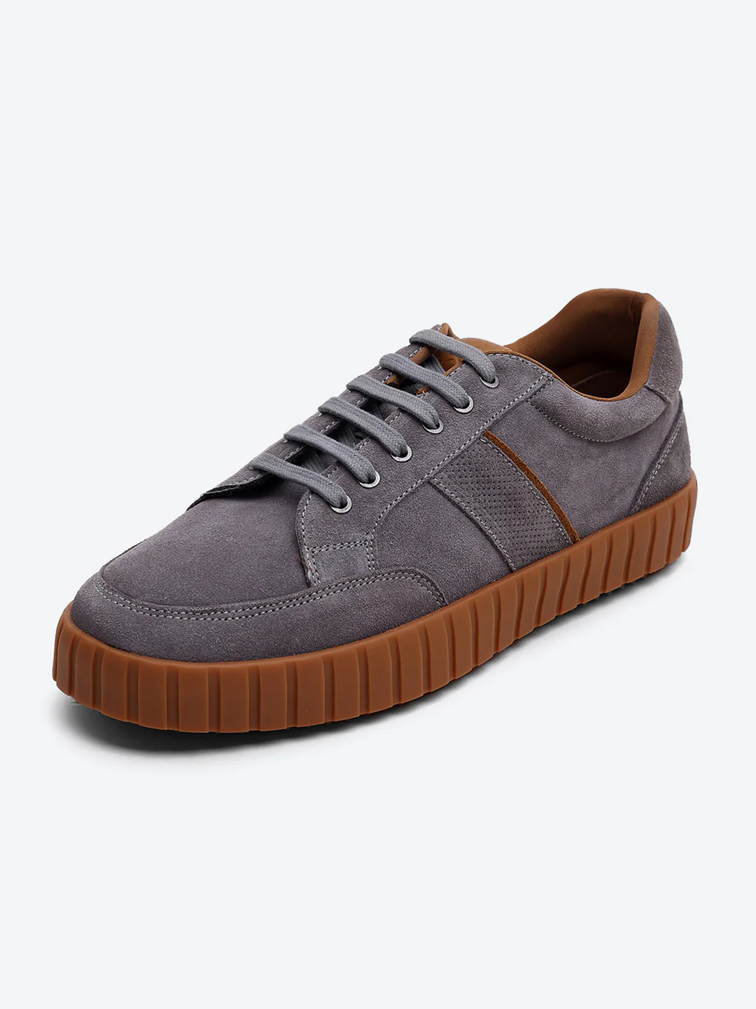 Men Grey Lace Up Genuine Leather Sneaker - Image 3