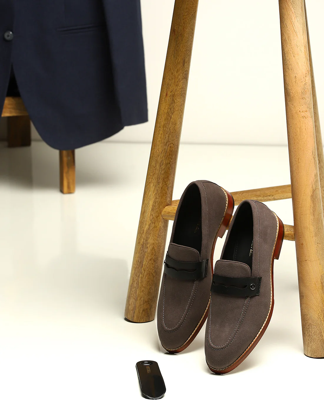 Men Grey Slip on Microfiber Loafers - Image 3