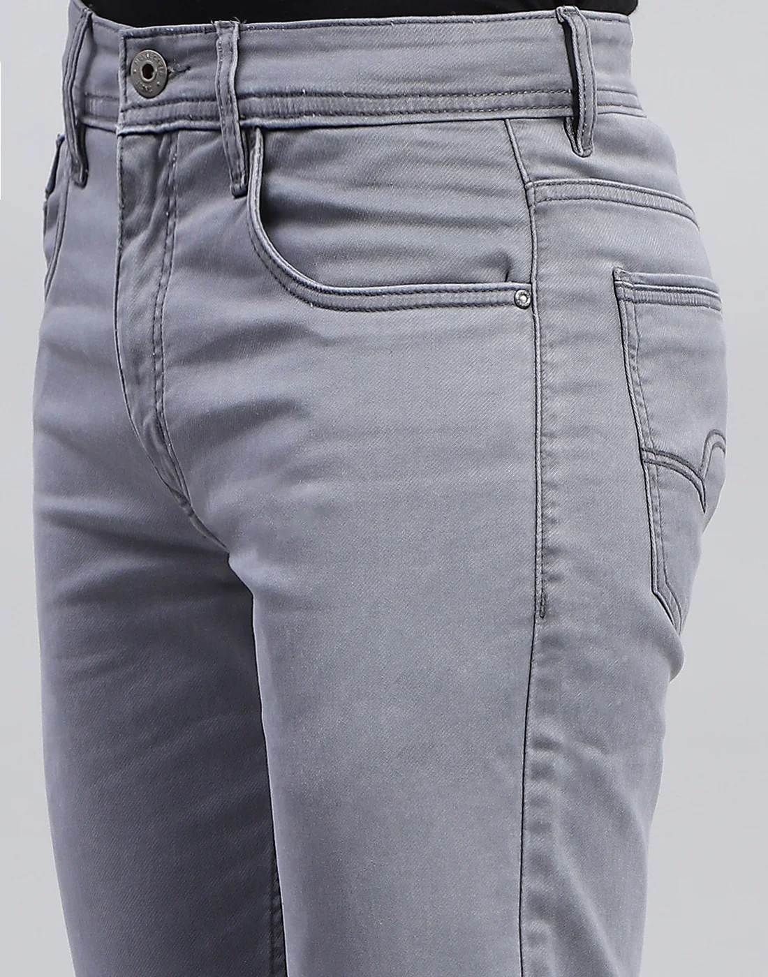 Men Grey Light Wash Narrow Fit Denim - Image 6