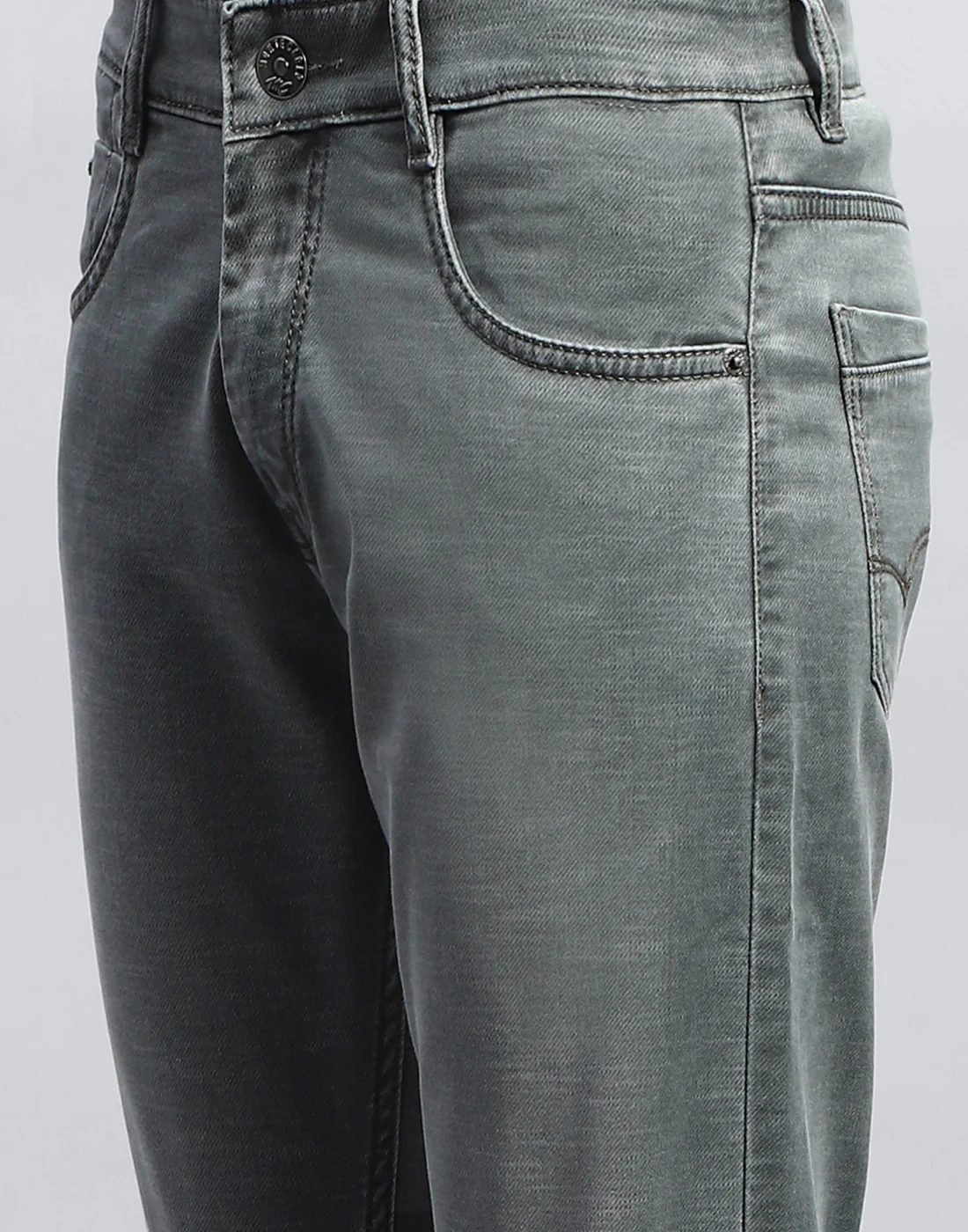 Men Grey Light Wash Narrow Fit Denim - Image 6