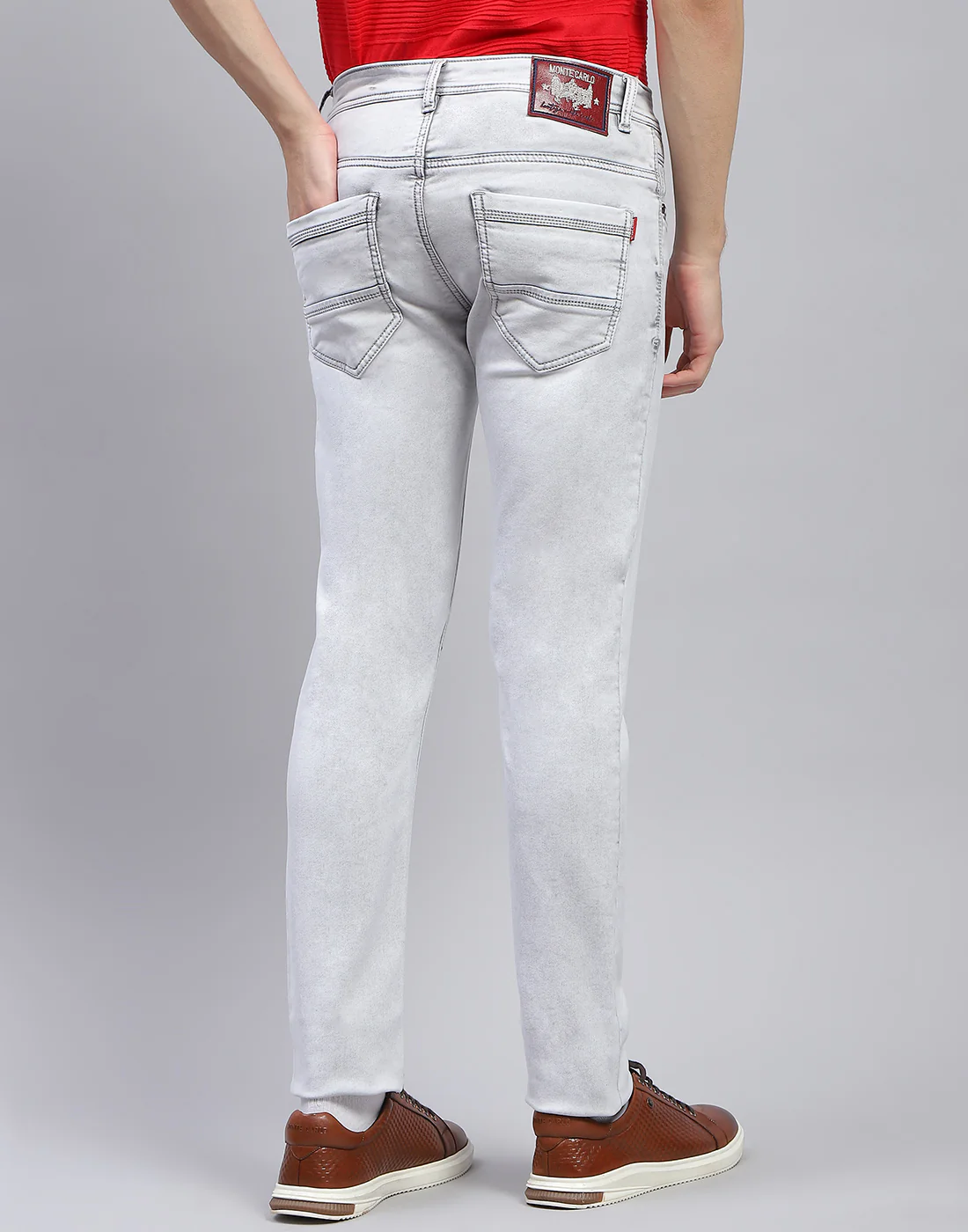 Men Grey Light Wash Skinny Fit Denim - Image 5