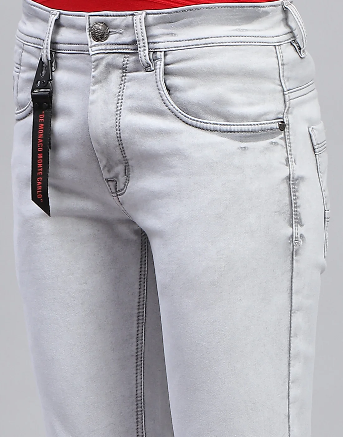 Men Grey Light Wash Skinny Fit Denim - Image 6