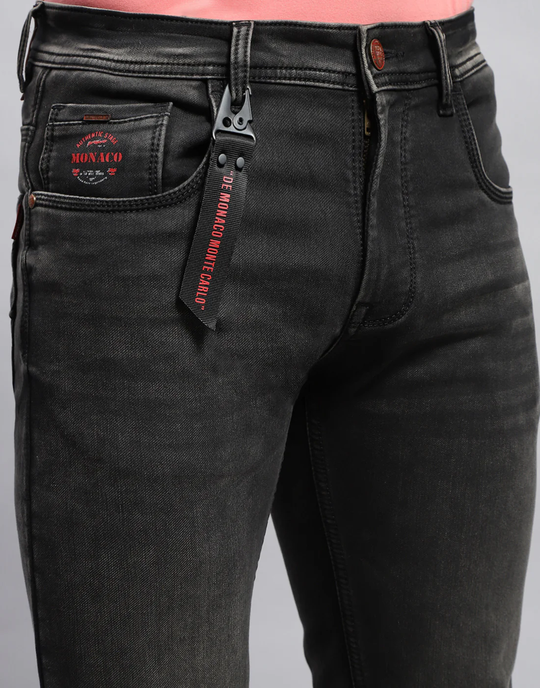 Men Grey Light Wash Narrow Fit Denim - Image 6