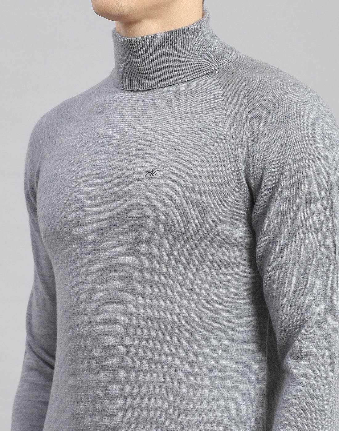 Men Grey Melange Solid H Neck Full Sleeve Pullover - Image 6