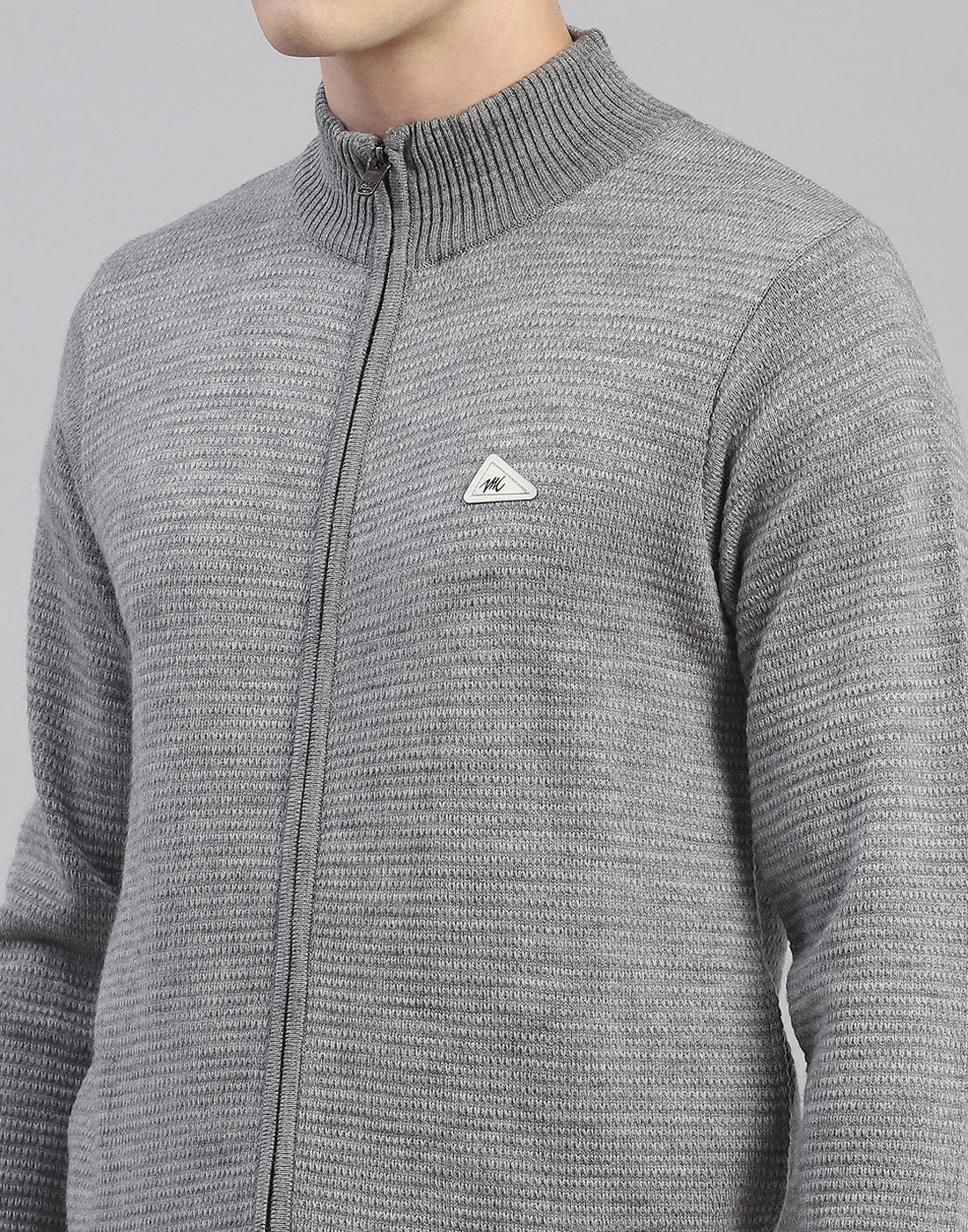 Men Grey Melange Solid H Neck Full Sleeve Pullover - Image 6