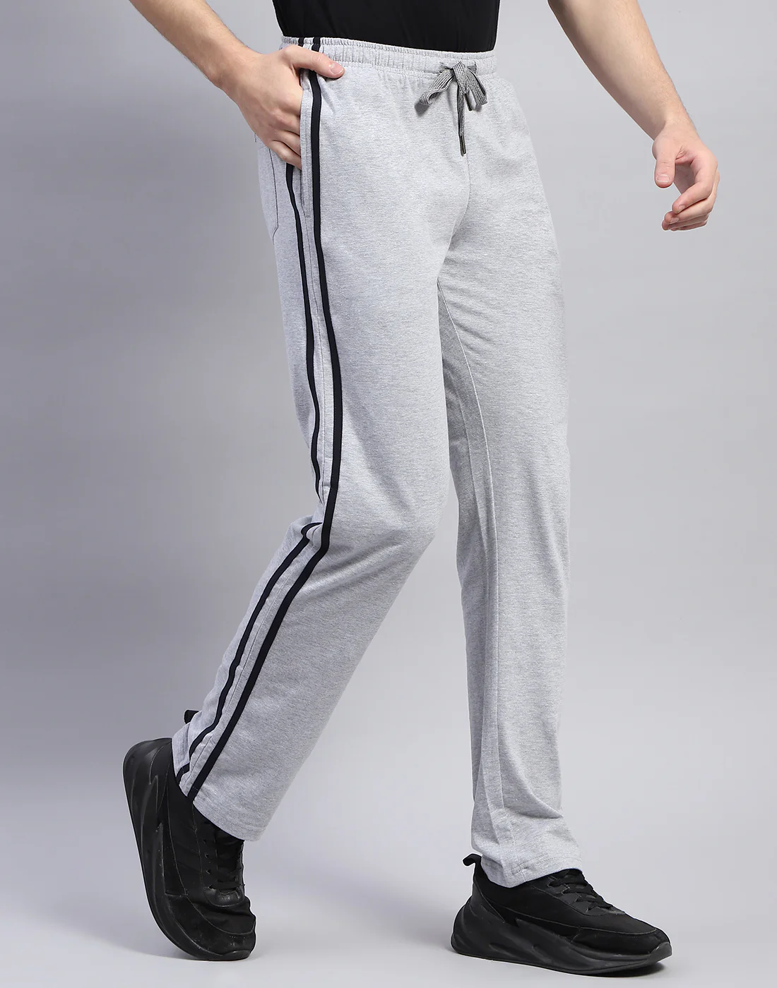 Men Grey Melange Solid Regular Fit Lower - Image 4
