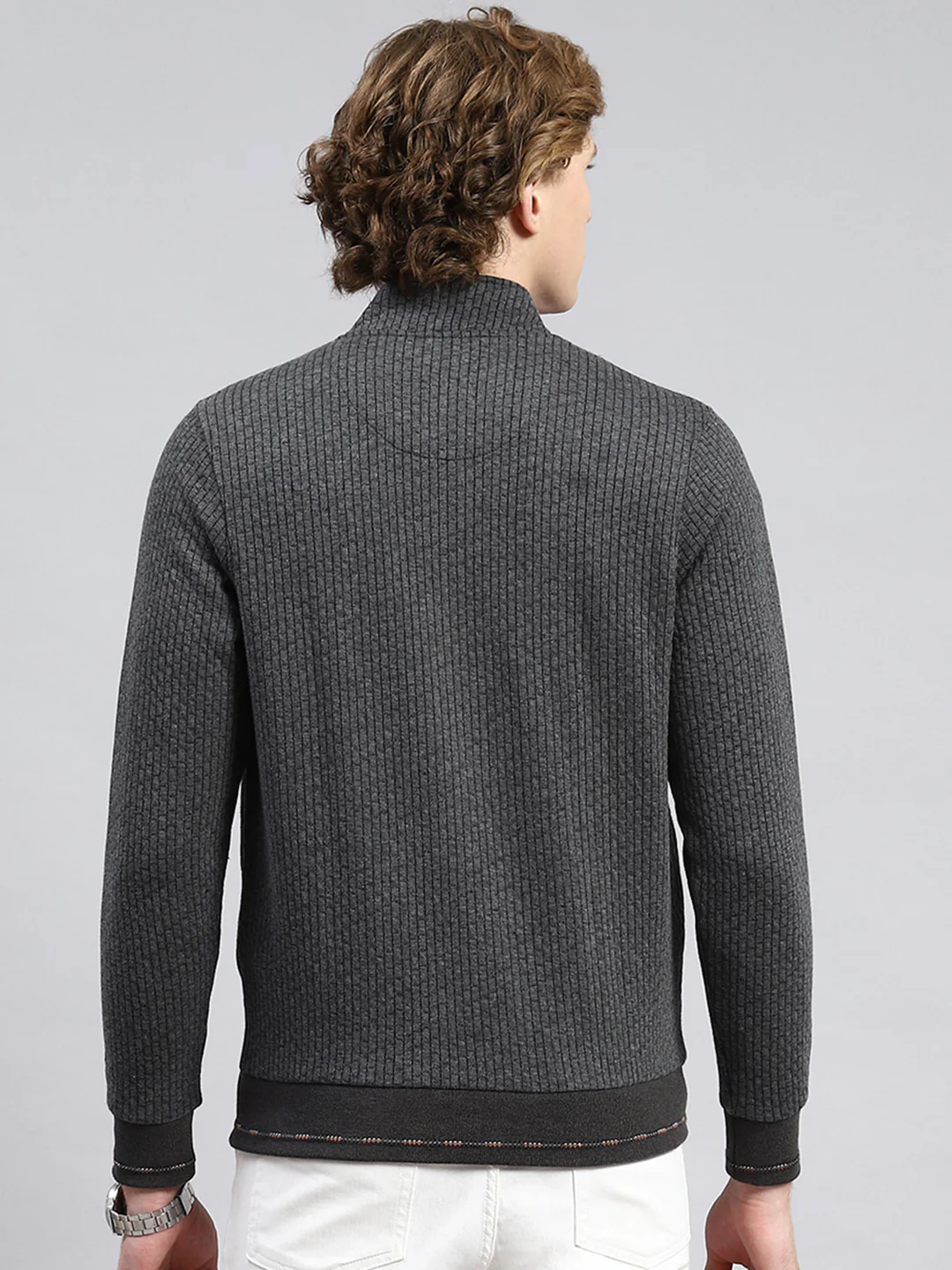 Men Grey Plain Sweatshirt - Image 5