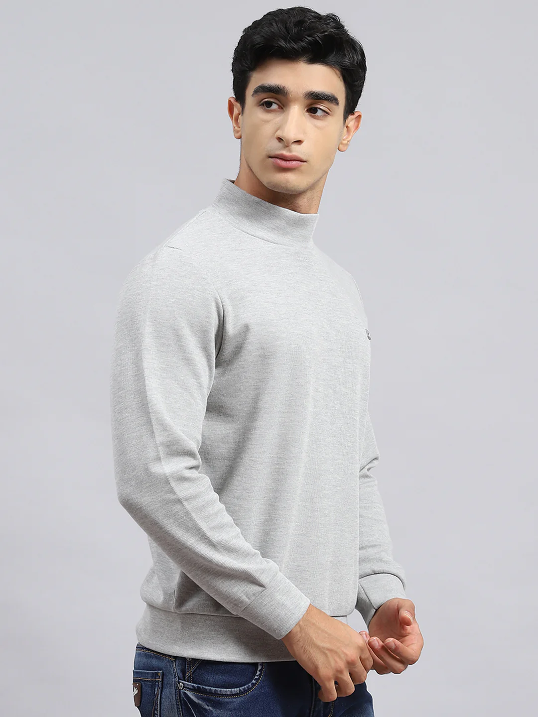 Men Grey Plain T-Shirt - Image 3