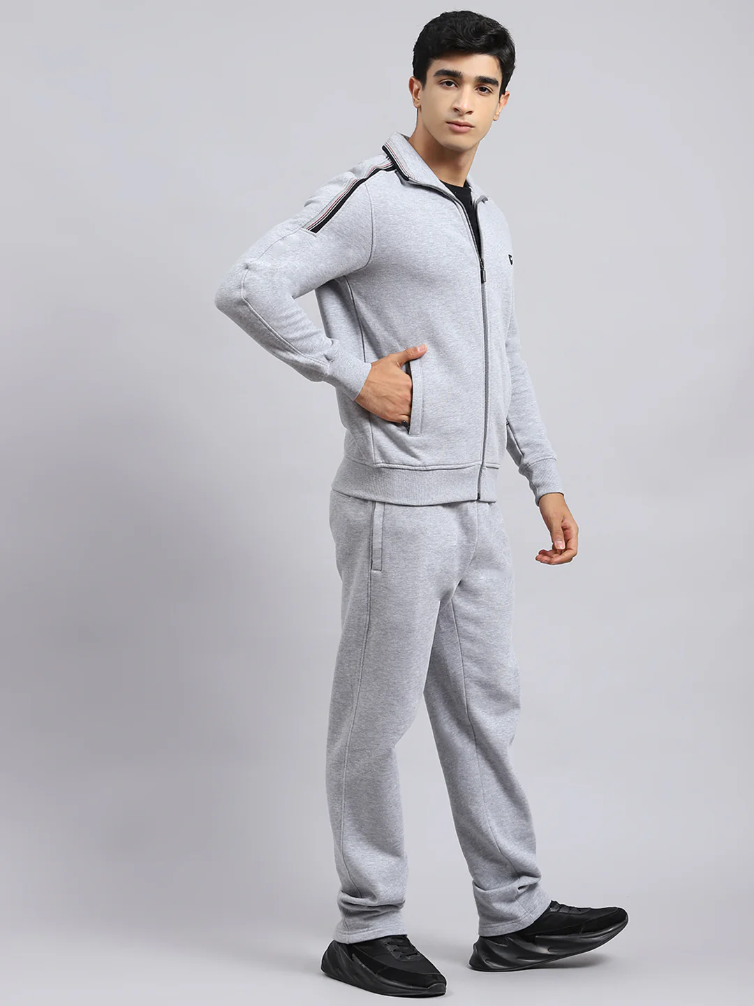 Men Grey Plain Tracksuit - Image 3