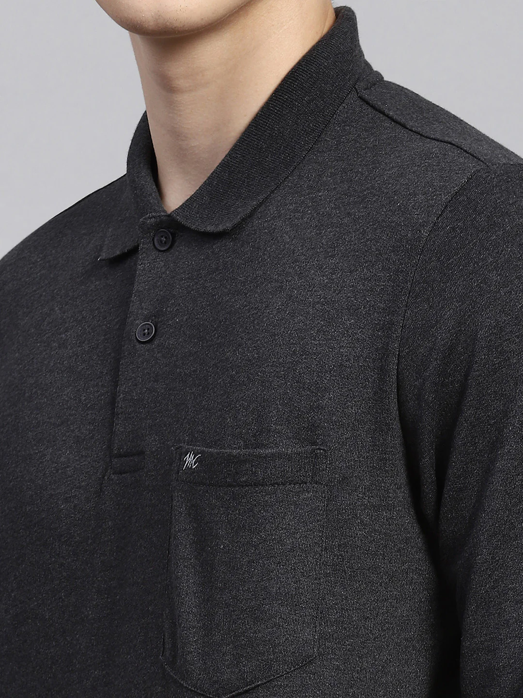 Men Grey Plain Winter T-Shirt - Image 6