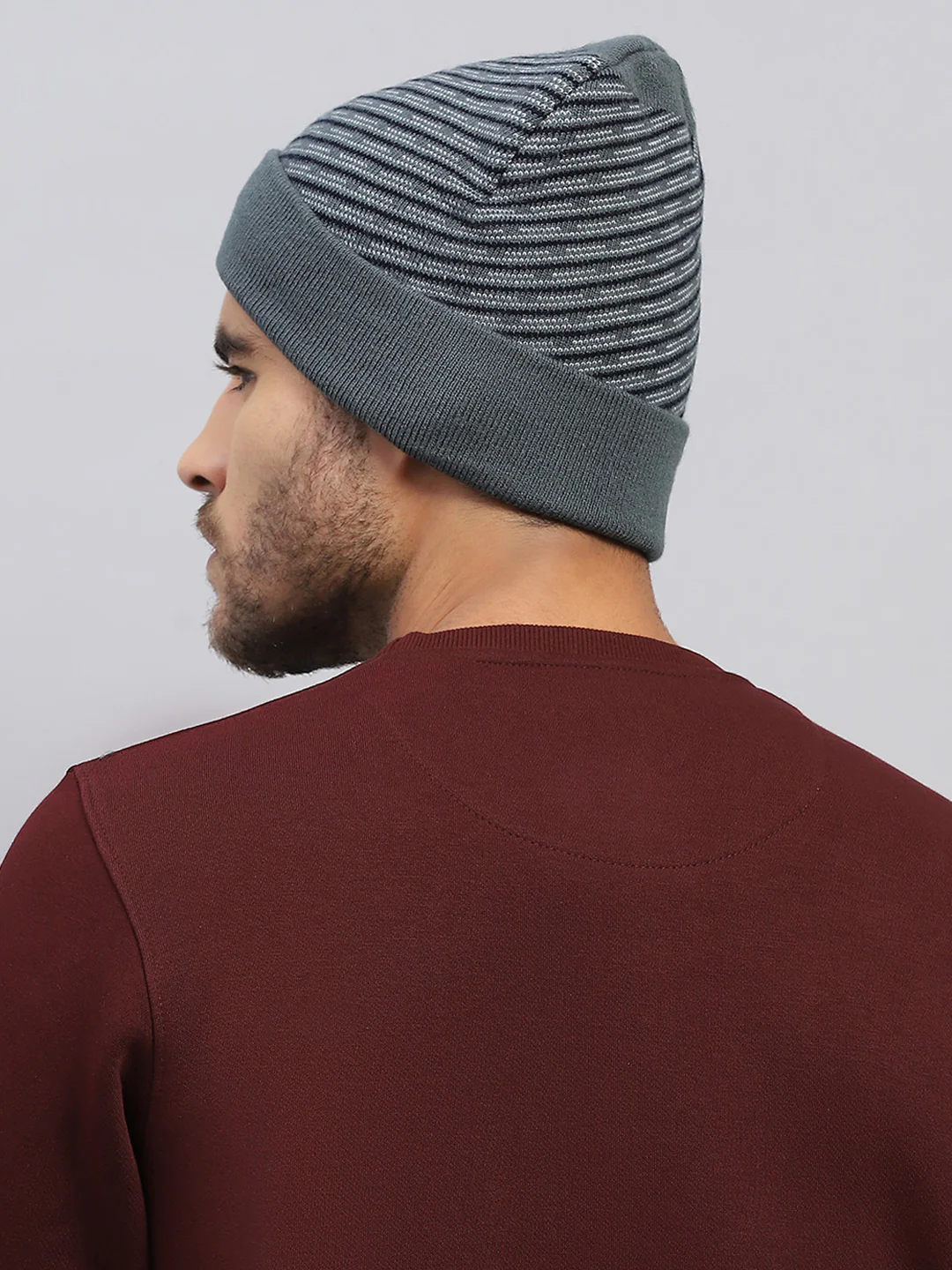Men Grey Printed Blend Wool Cap - Image 5