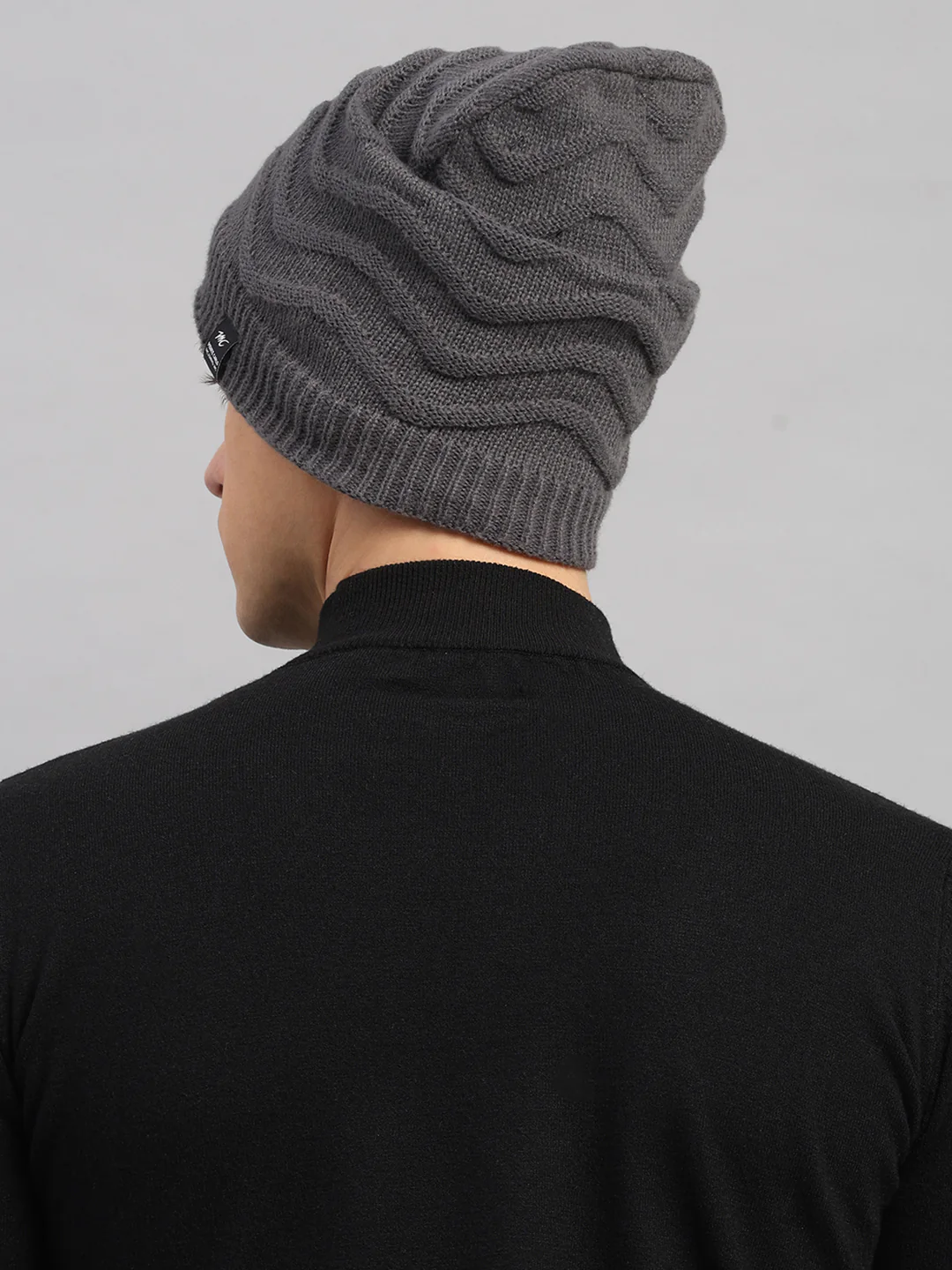 Men Grey Printed Blend Wool Cap - Image 5