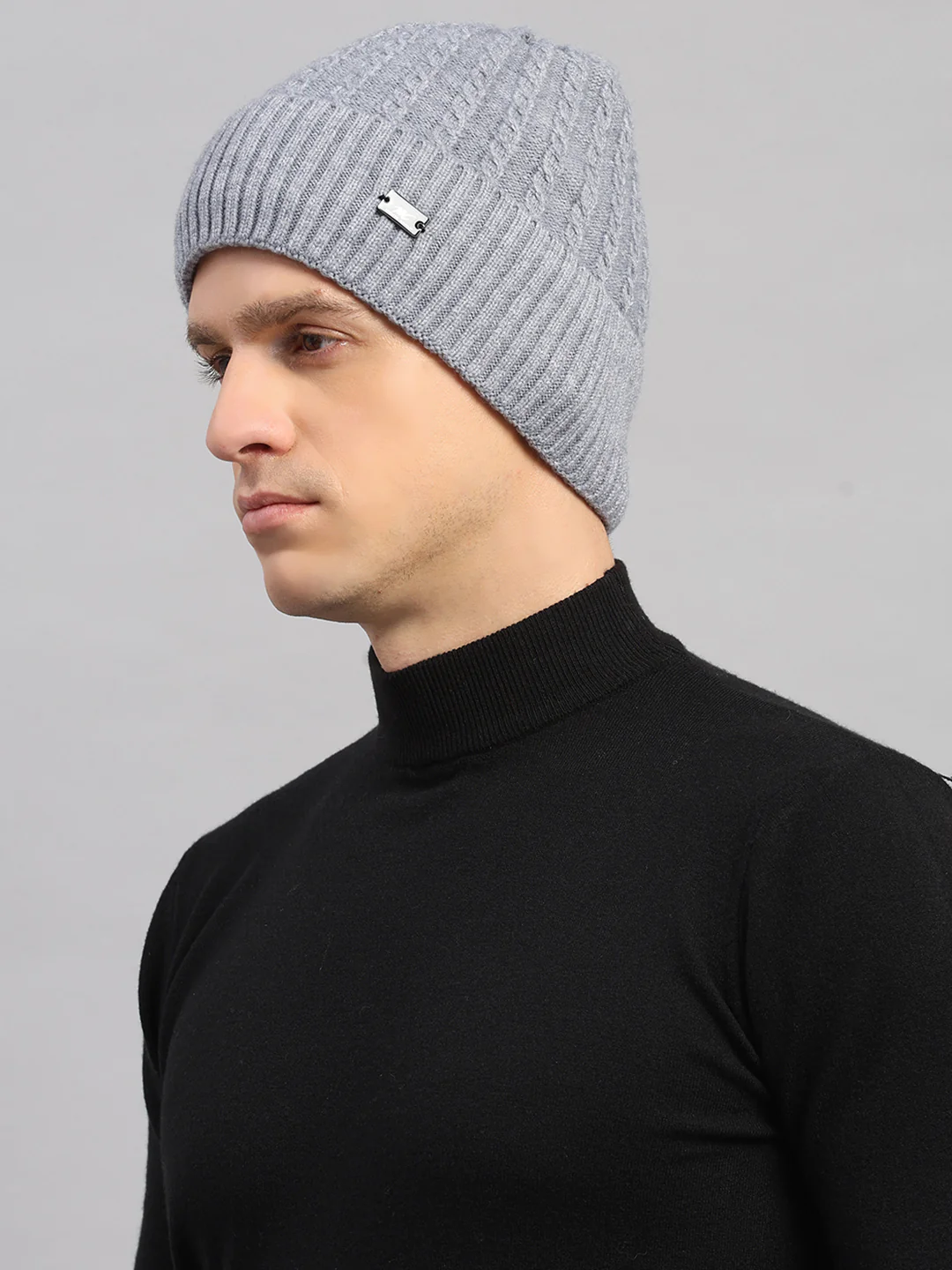 Men Grey Printed Blend Wool Cap - Image 3