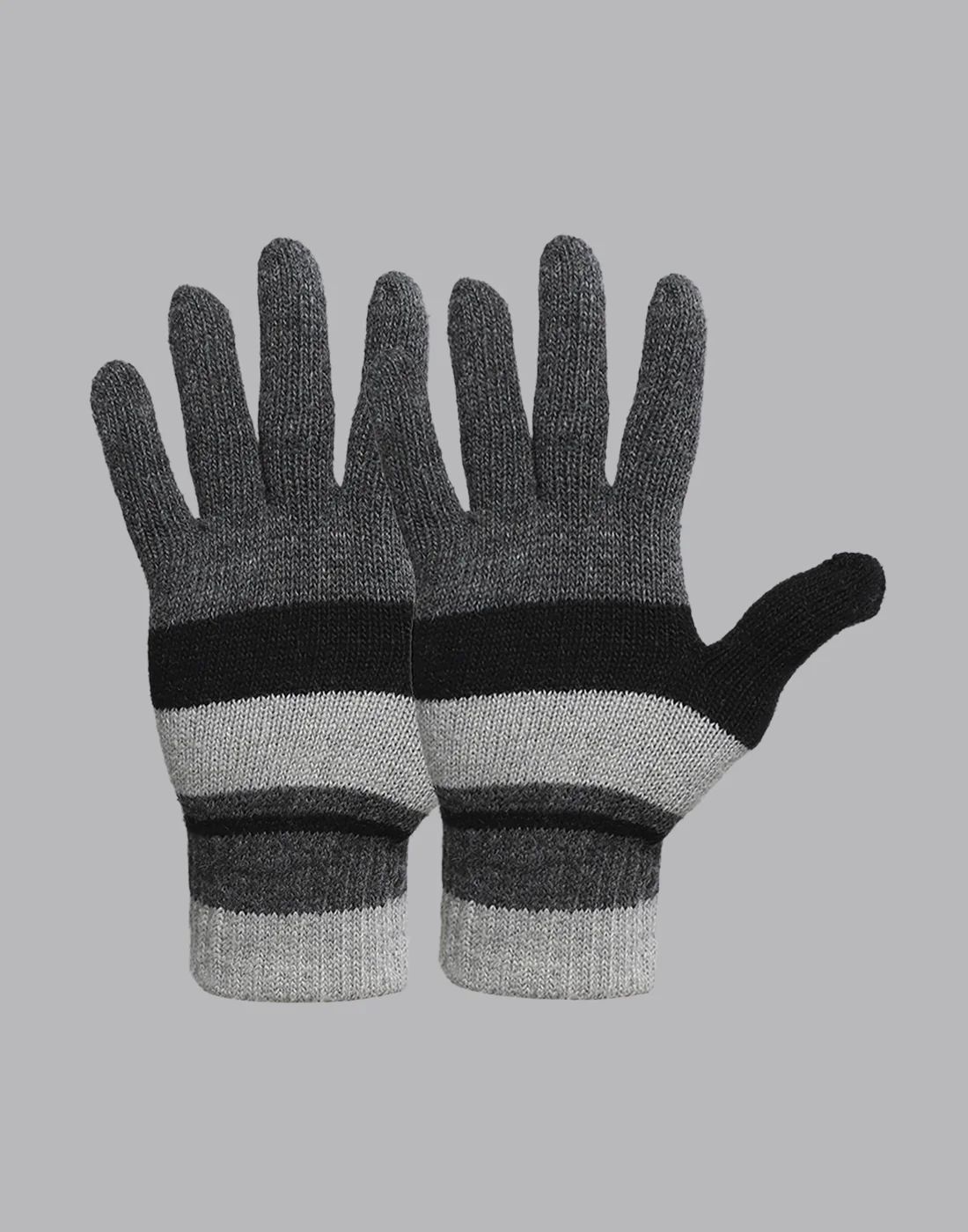 Men Grey Printed Blend Wool Gloves - Image 3