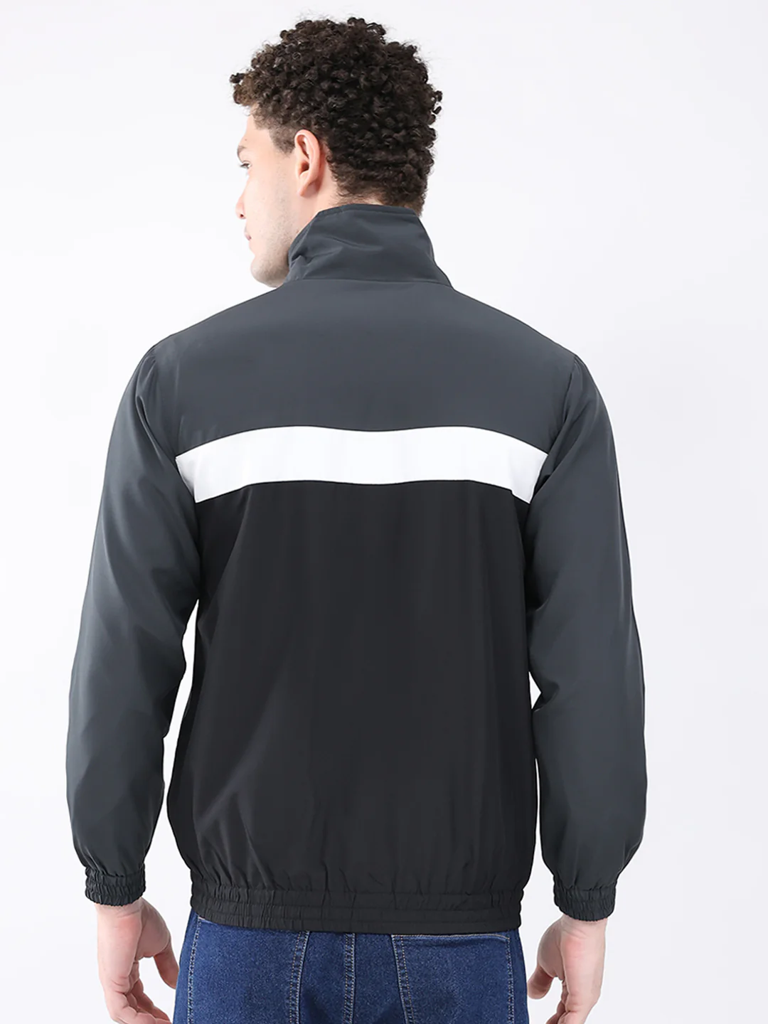 Men Grey Printed Collar Full Sleeve Jacket - Image 5