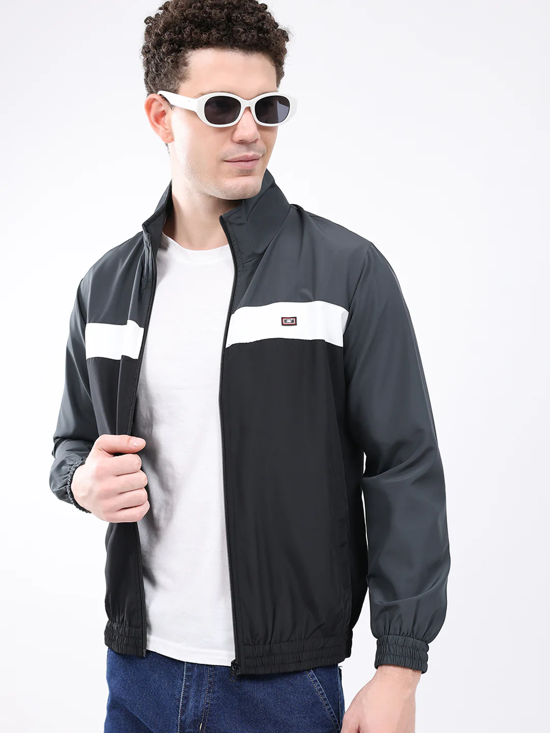 Men Grey Printed Collar Full Sleeve Jacket - Image 6