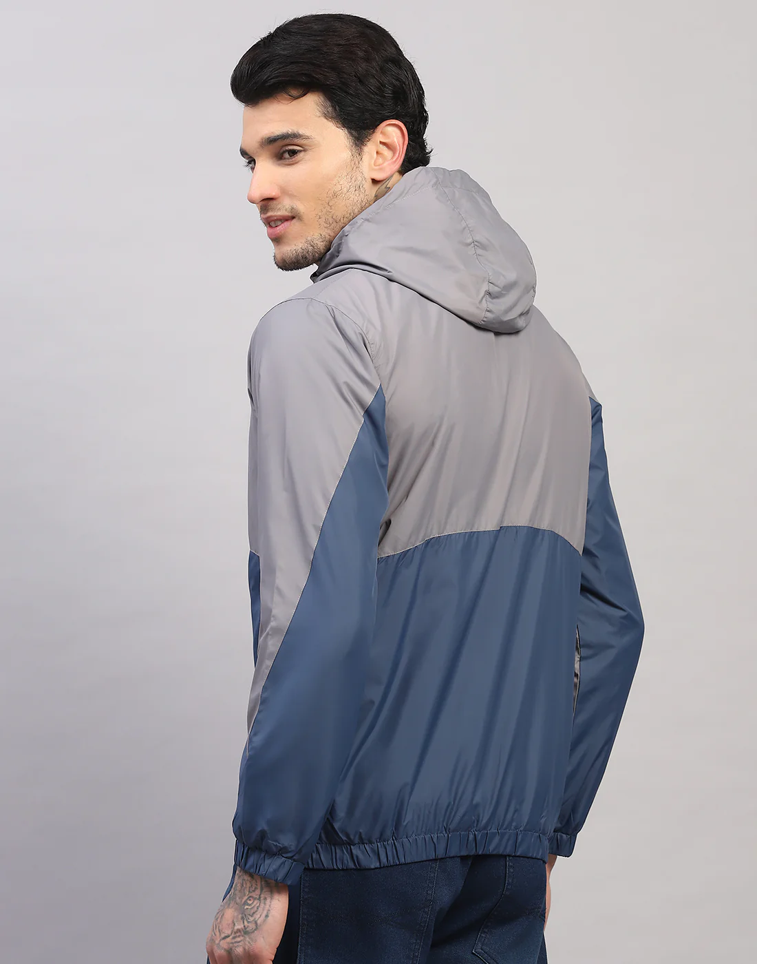 Men Grey Printed Collar Full Sleeve Jacket - Image 4
