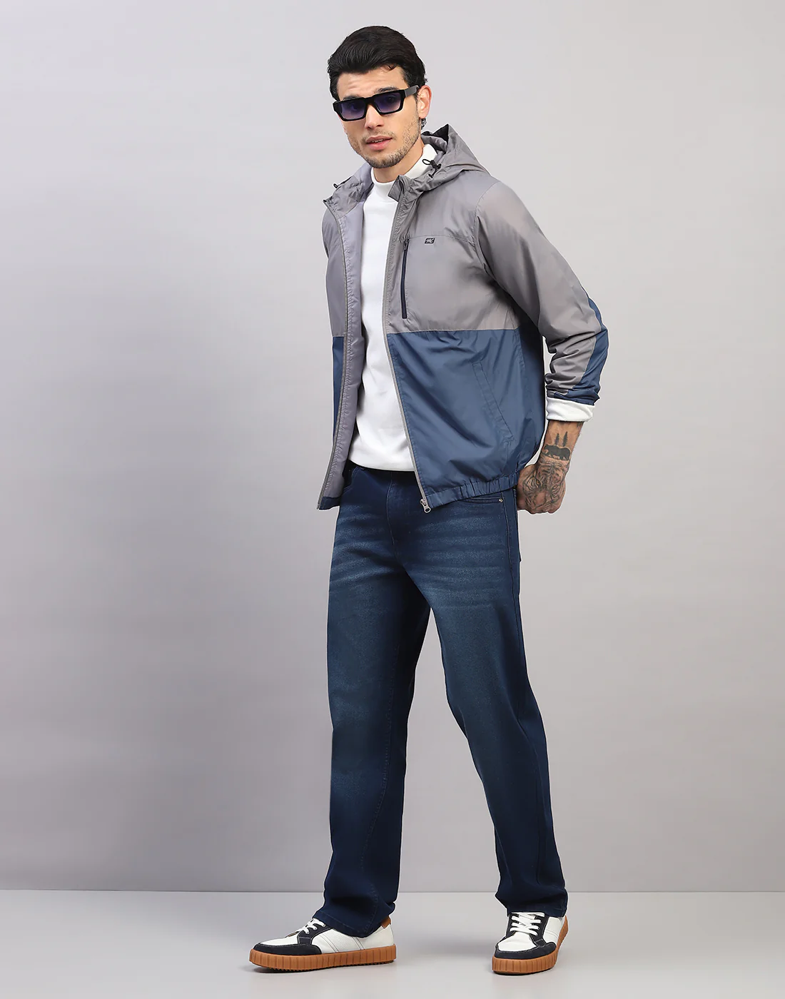 Men Grey Printed Collar Full Sleeve Jacket - Image 5