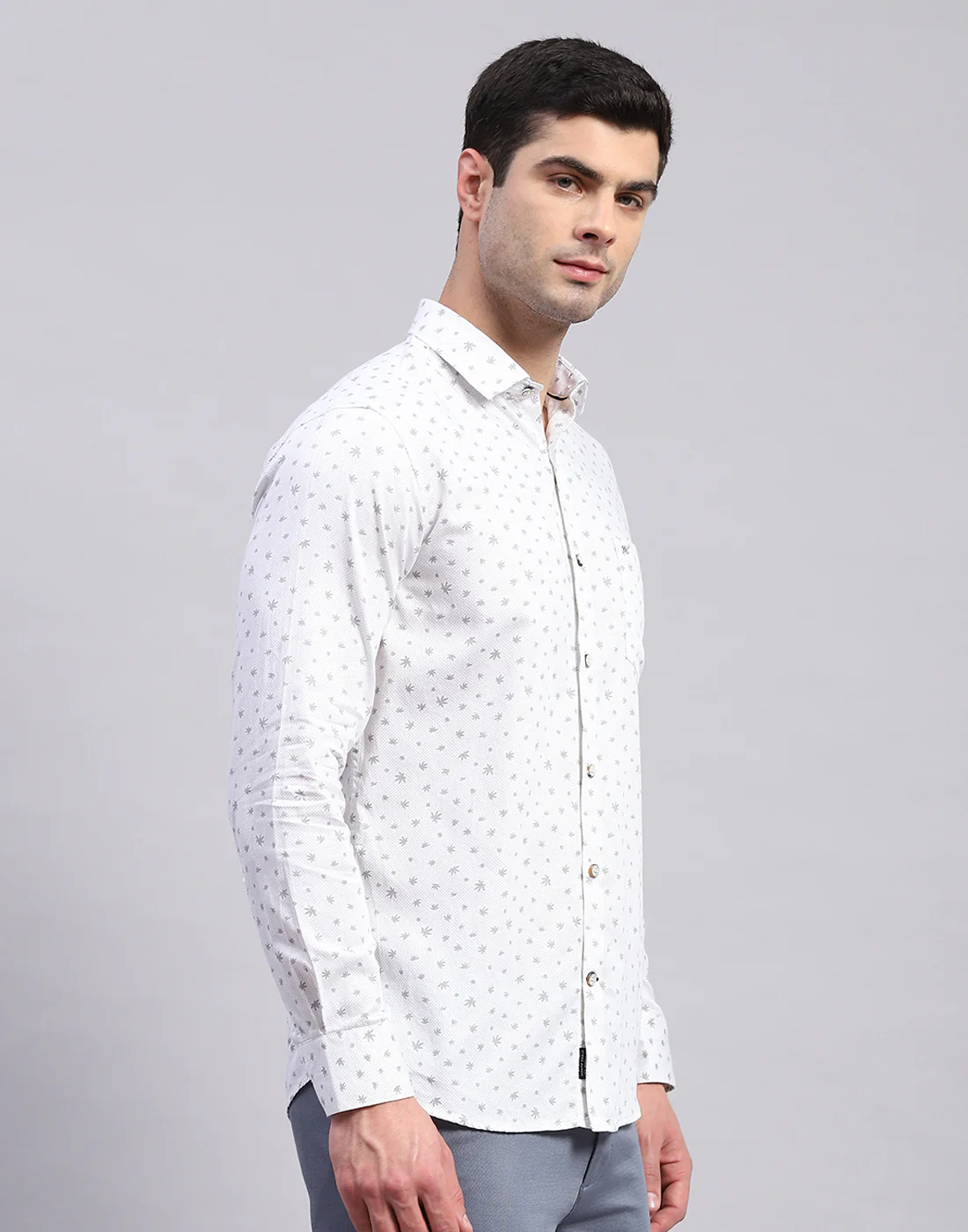 Men Grey Printed Collar Full Sleeve Shirt - Image 4