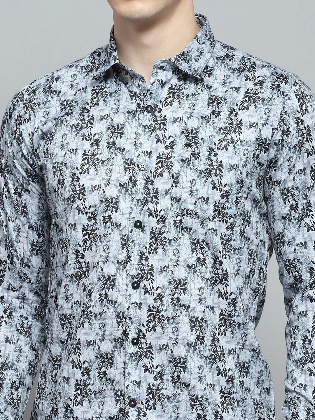 Men Grey Printed Collar Full Sleeve Shirt - Image 6