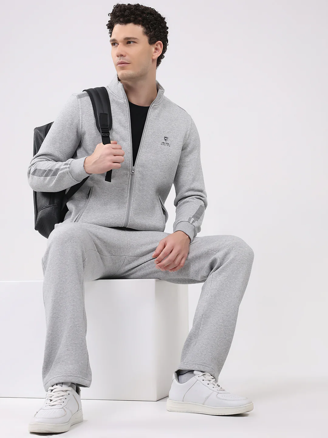 Men Grey Printed Collar Full Sleeve Winter Tracksuit - Image 2