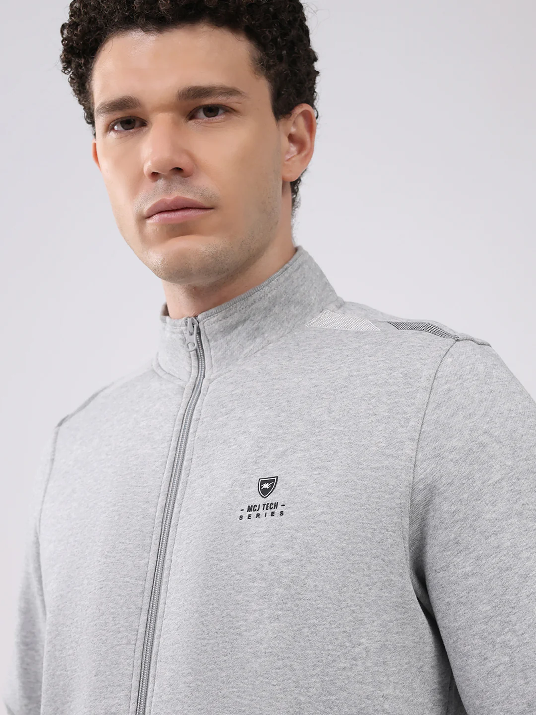 Men Grey Printed Collar Full Sleeve Winter Tracksuit - Image 7