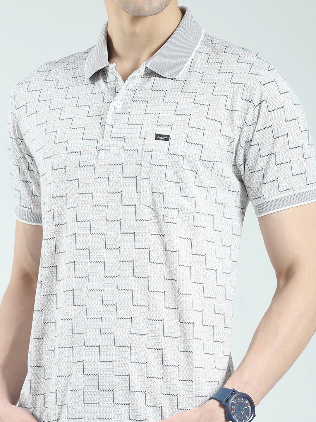 Men Grey Printed Collar Half Sleeve T-Shirt - Image 7