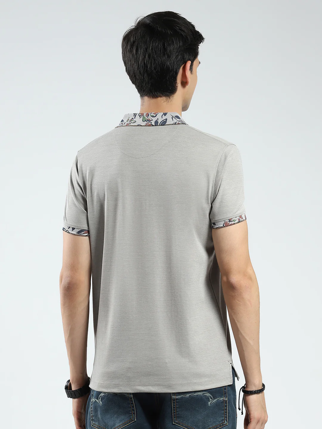 Men Grey Printed Collar Half Sleeve T-Shirt - Image 5