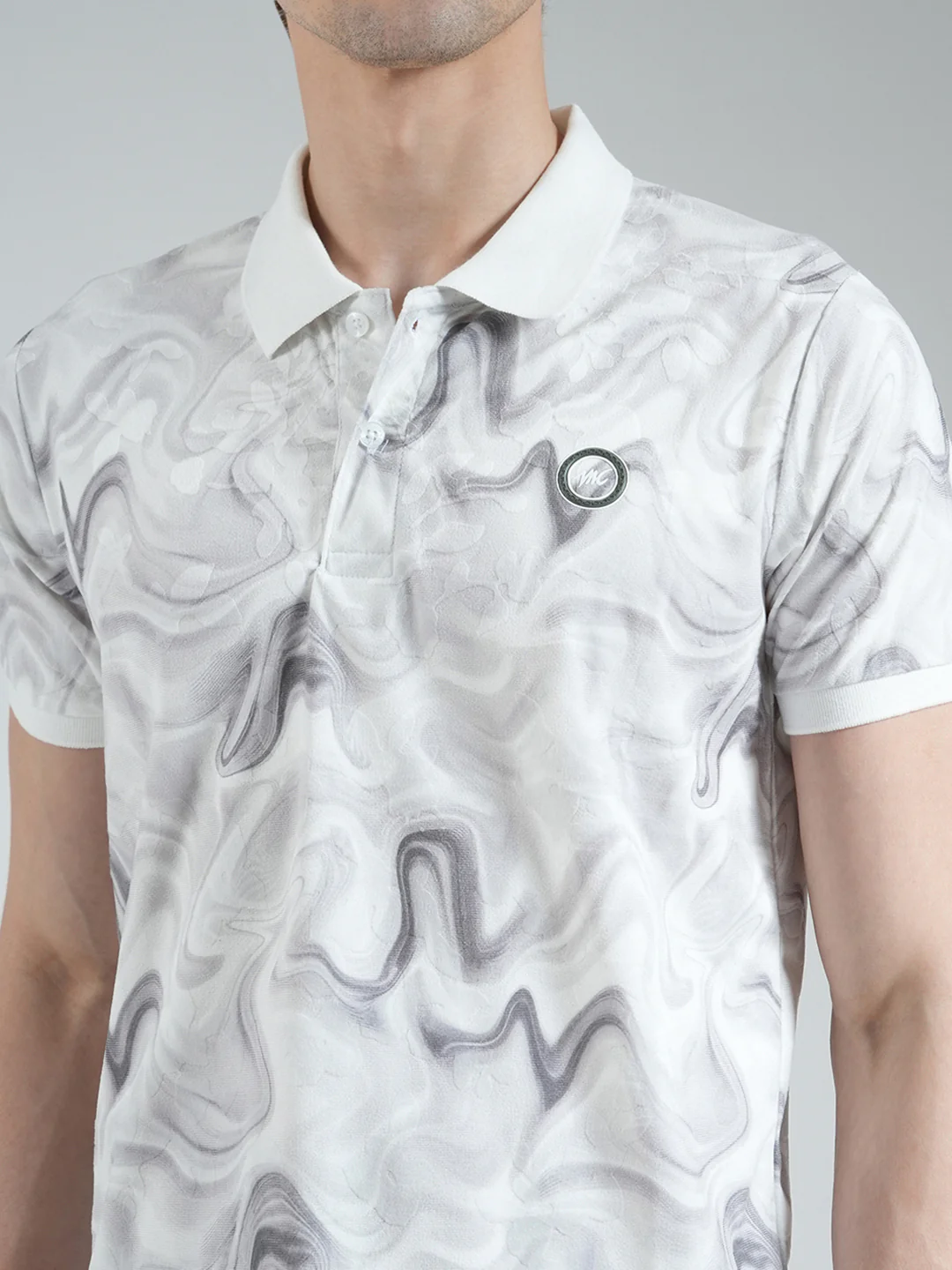 Men Grey Printed Collar Half Sleeve T-Shirt - Image 6