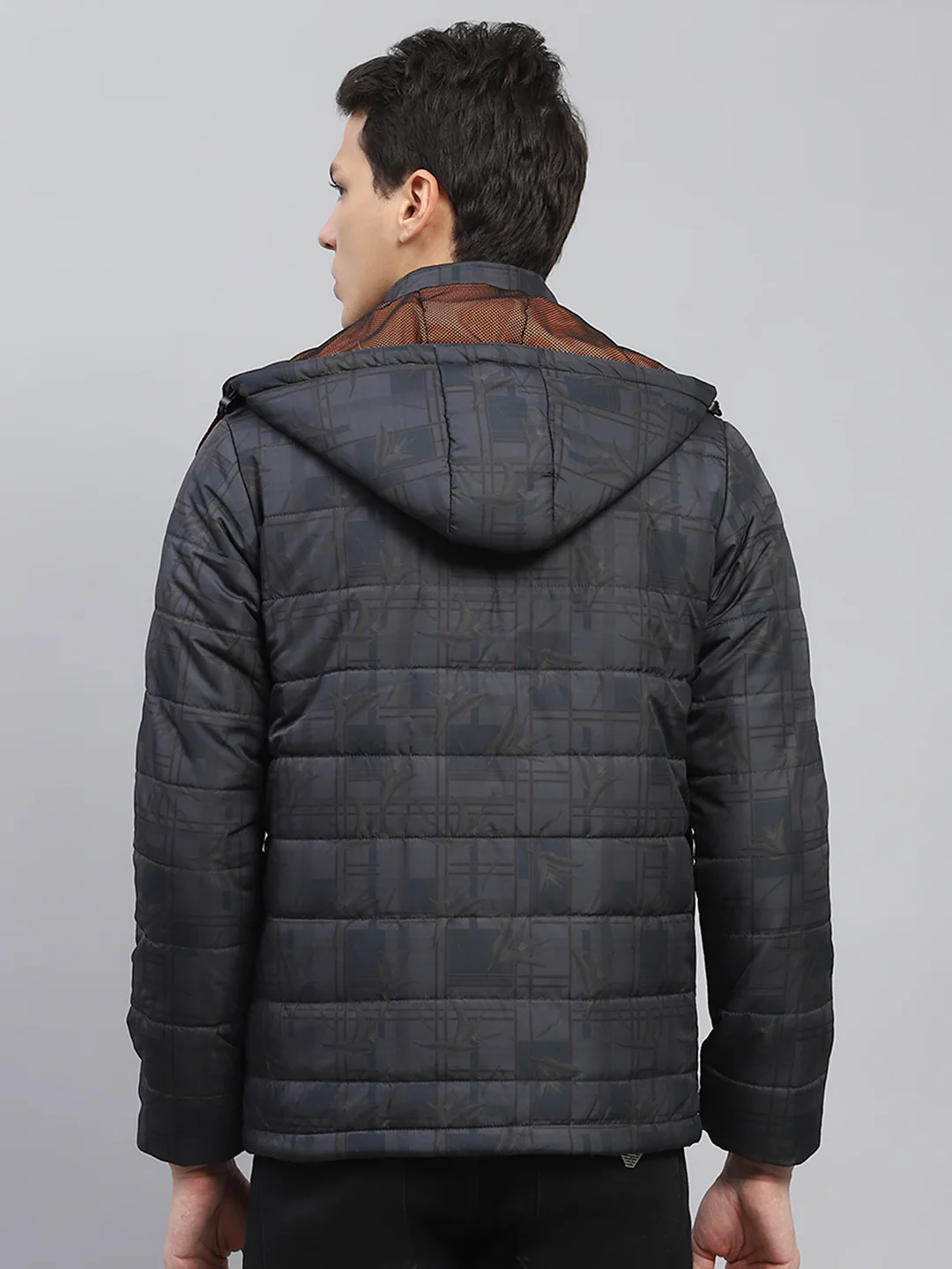 Men Grey Printed Detachable Hood Full Sleeve Jacket - Image 5