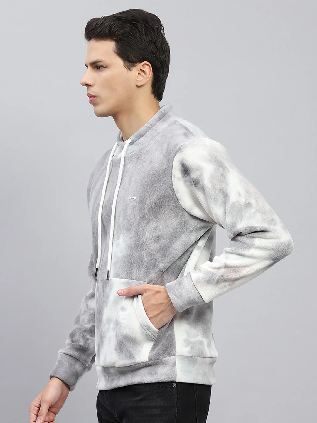 Men Grey Printed High Neck Full Sleeve Sweatshirt - Image 3