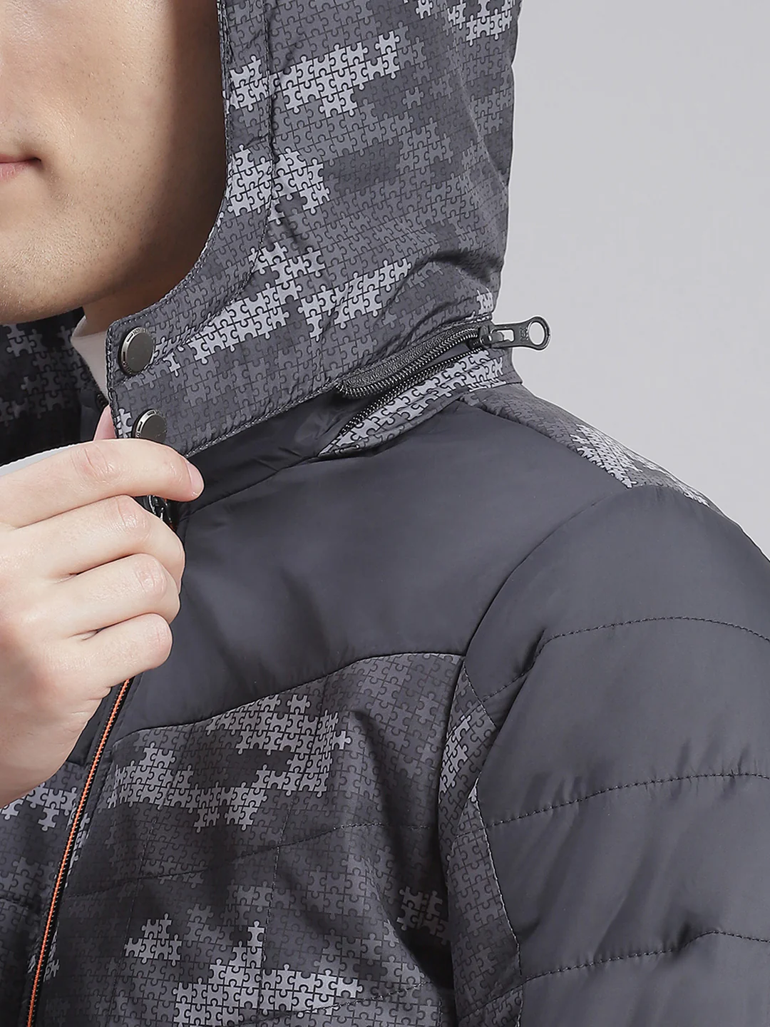 Men Grey Printed Hooded Full Sleeve Jackets - Image 8