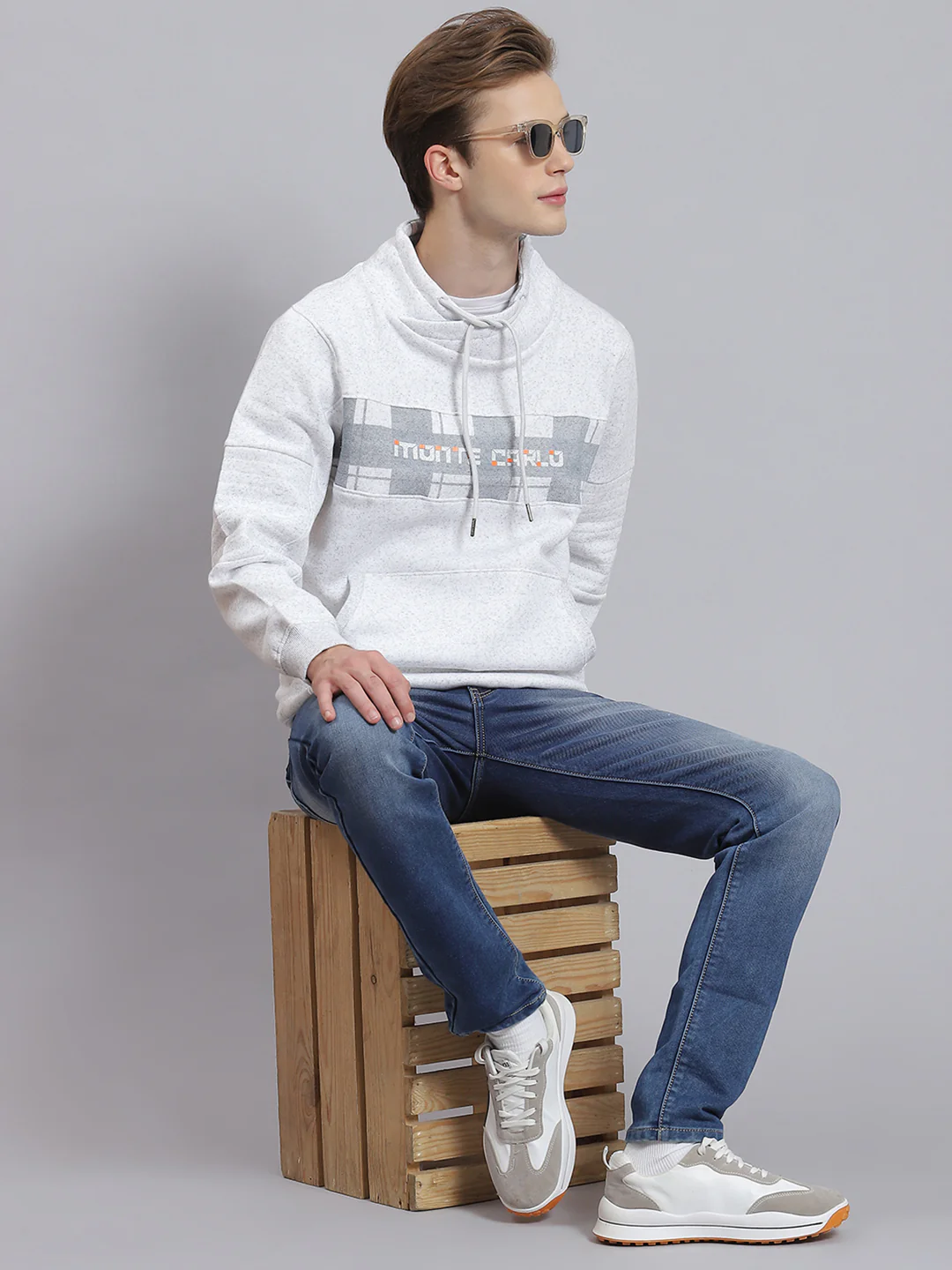 Men Grey Printed Mock Collar Full Sleeve Sweatshirt - Image 2