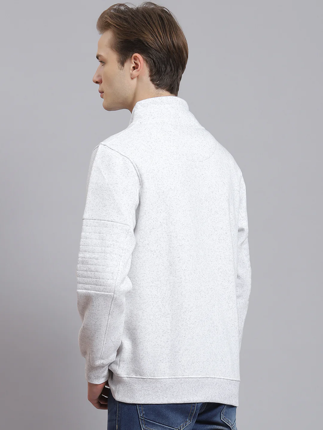Men Grey Printed Mock Collar Full Sleeve Sweatshirt - Image 5