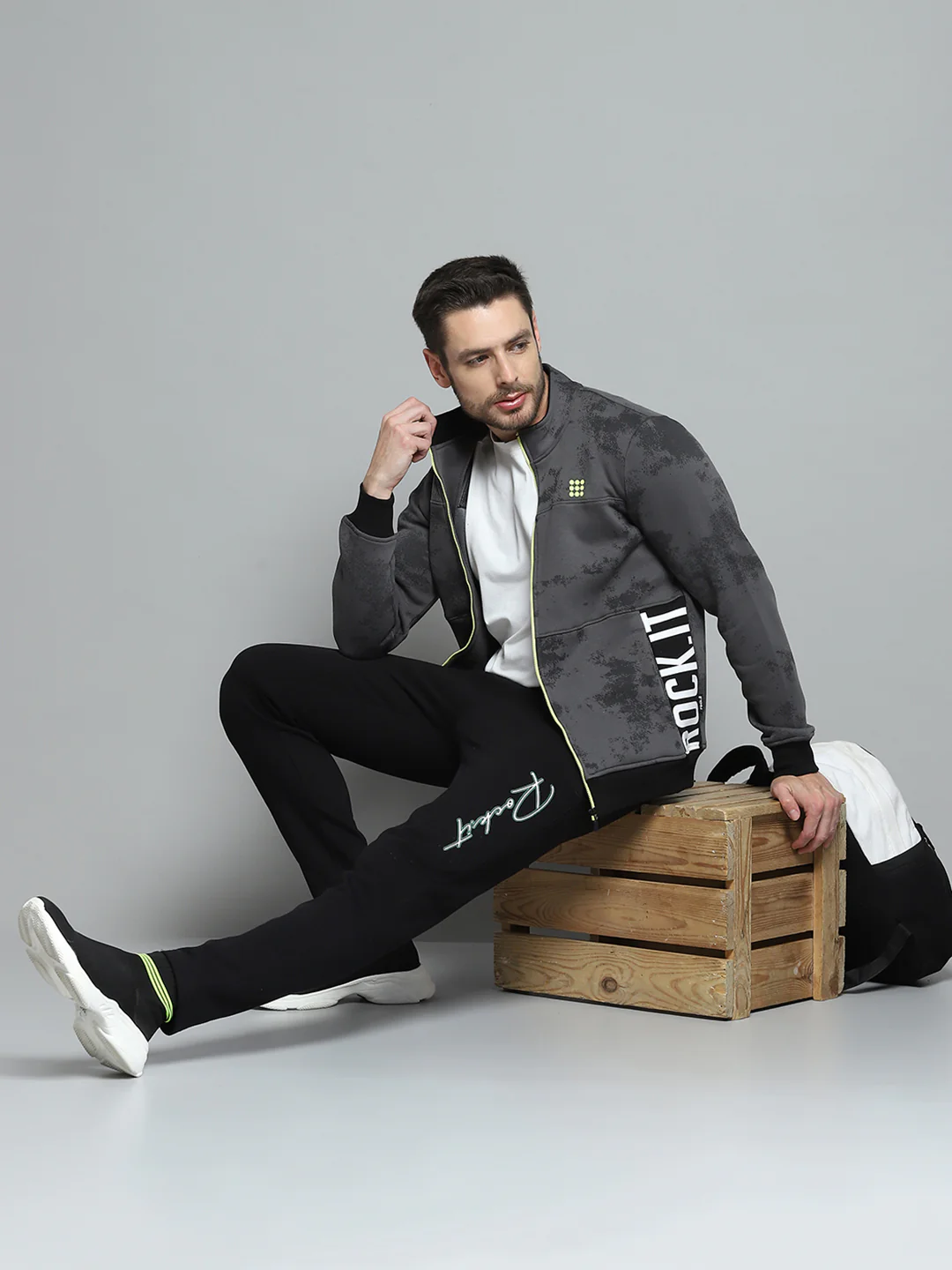 Rock.it Men Grey Printed Mock Neck Full Sleeve Sweatshirt - Image 2
