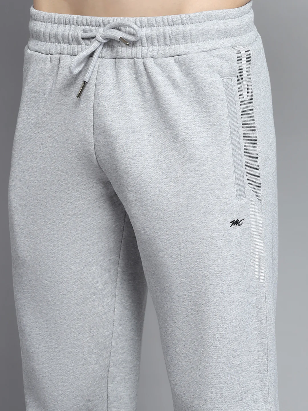 Men Grey Printed Mock Neck Full Sleeve Winter Tracksuit - Image 7