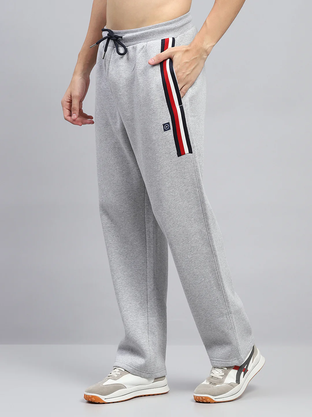 Men Grey Printed Mock Neck Full Sleeve Winter Tracksuit - Image 8