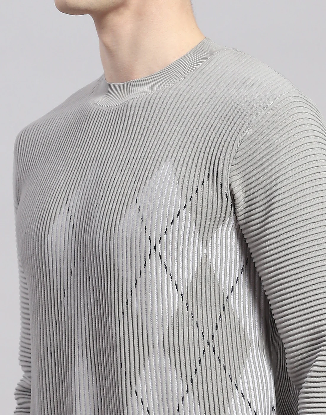 Men Grey Printed Round Neck Full Sleeve Pullover - Image 7