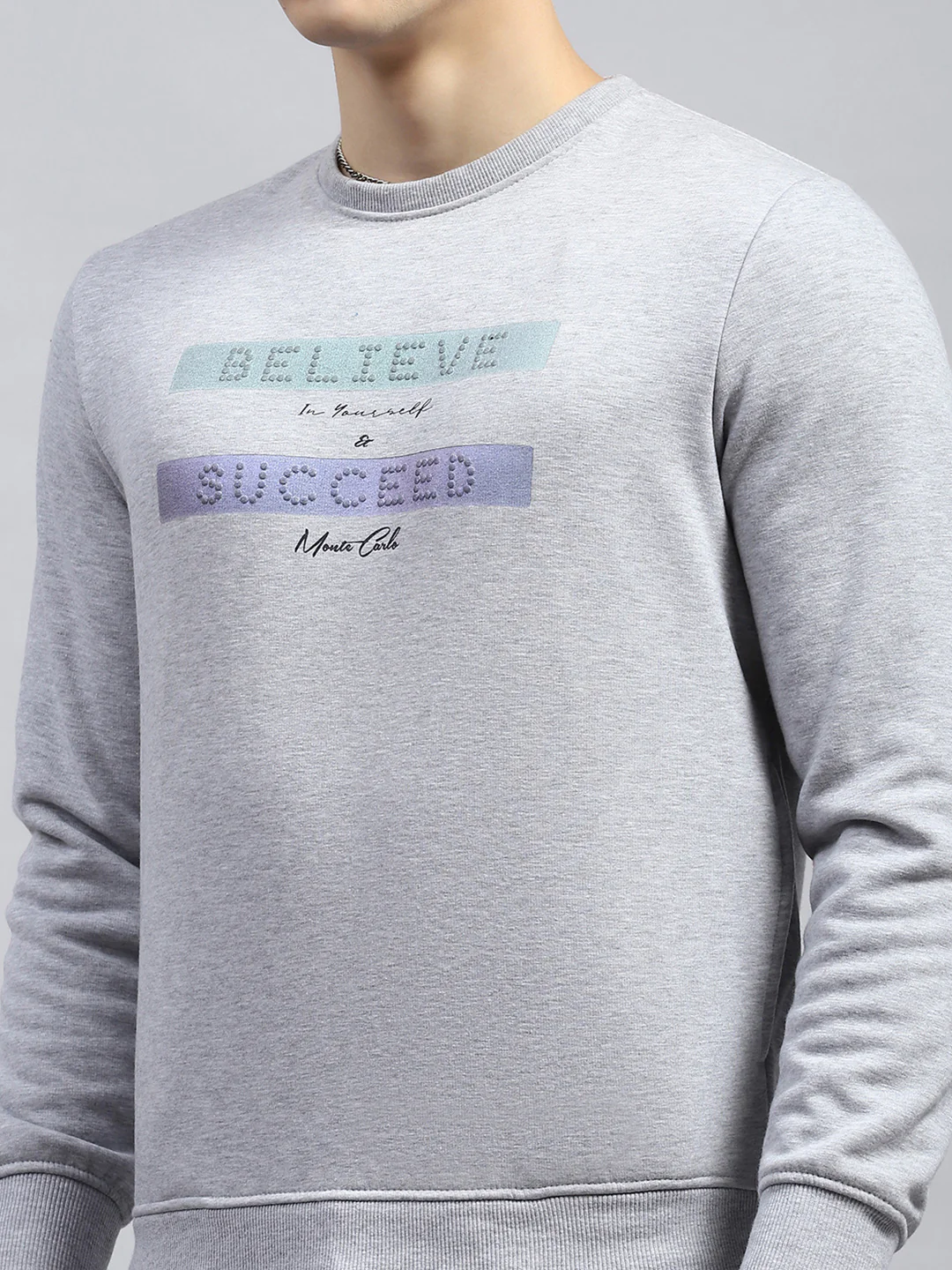 Men Grey Printed Round Neck Full Sleeve Sweatshirt - Image 7