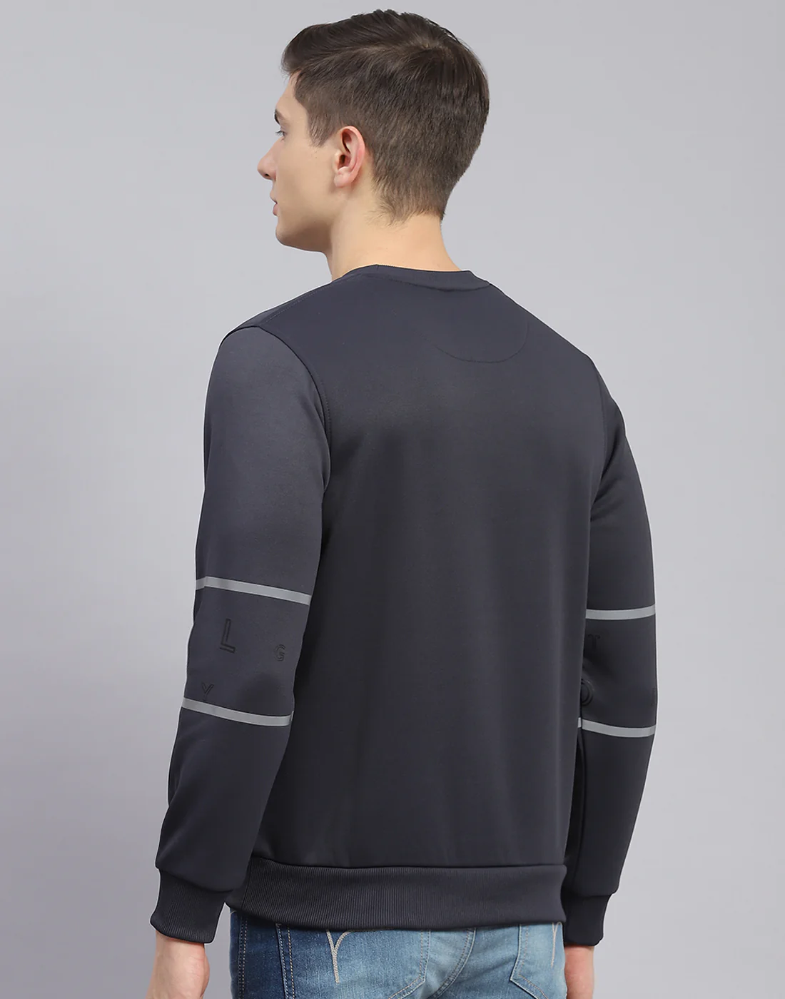 Men Grey Printed Round Neck Full Sleeve Sweatshirt - Image 7