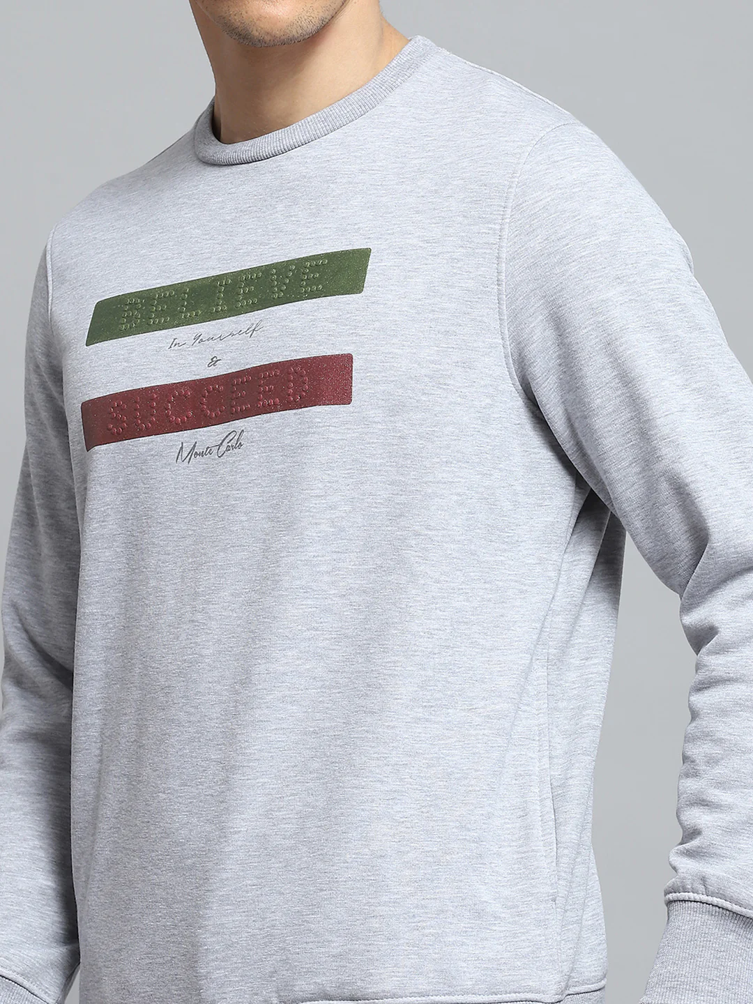 Men Grey Printed Round Neck Full Sleeve Sweatshirt - Image 6