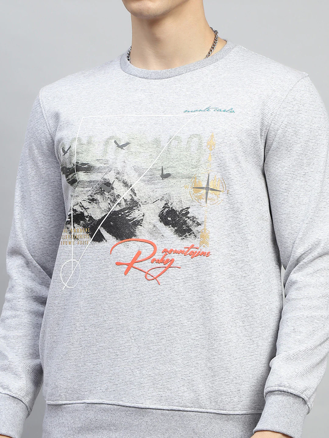 Men Grey Printed Round Neck Full Sleeve Sweatshirt - Image 6
